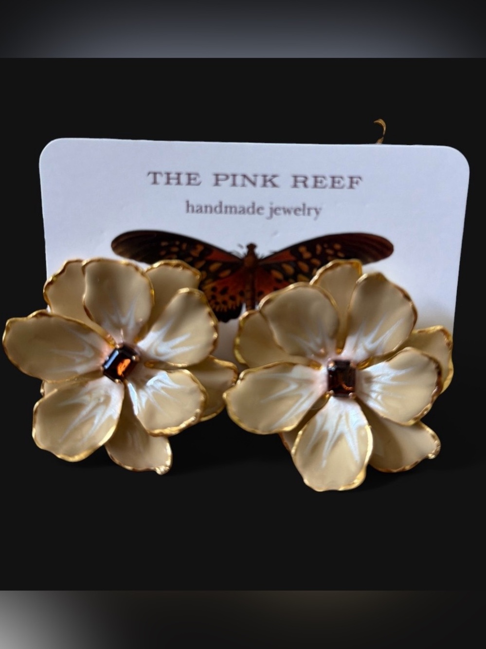Anthropologie Earrings The Pink Reef Handpainted Sand Tan Gold Made in USA NEW